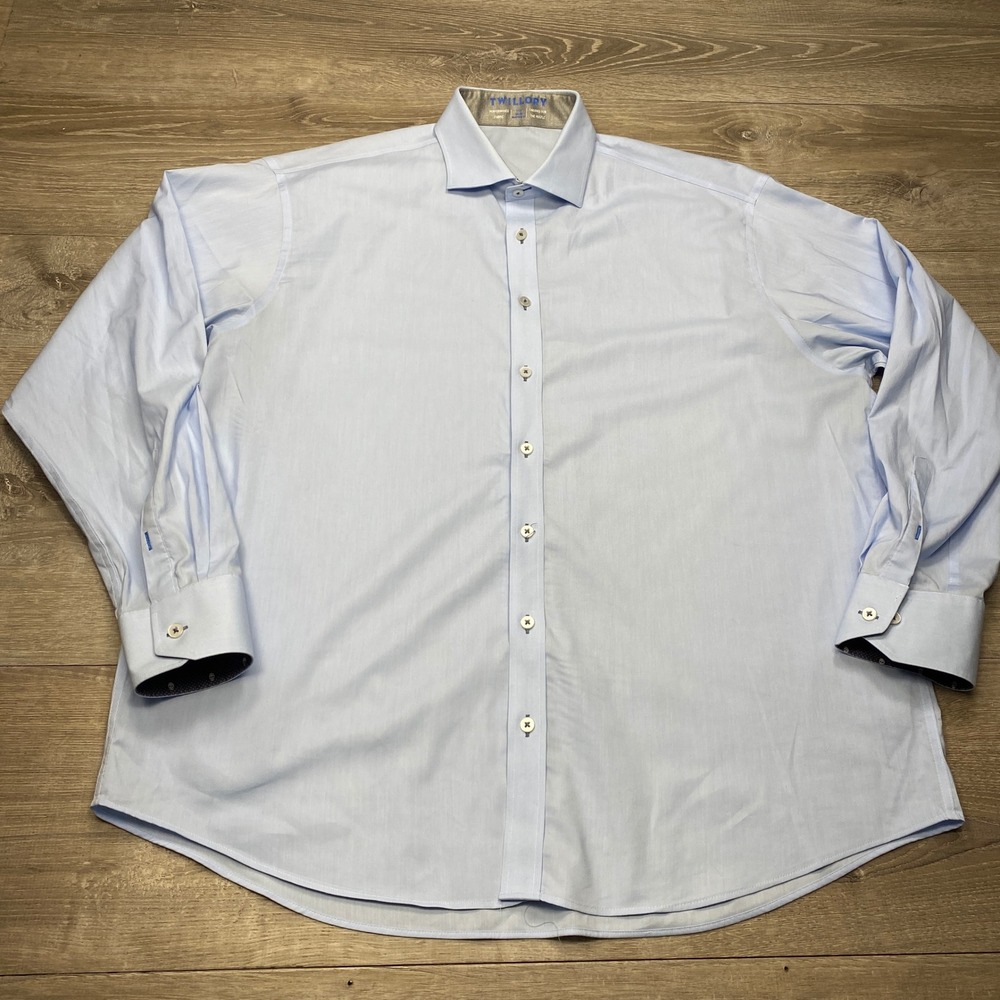 Twillory Performance Dress Shirt Mens 17.5 34/35 Blue Skull Contrast Business